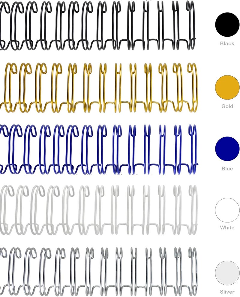RAYSON WR32159M Wire Binding Spines, Multicolor, 3:1 Pitch Double Loop Binding Wires 5/8 Inch, 32-Loop Wire Ring Pack of 50 with Black, Gold, Blue, White, Silver - Image 1